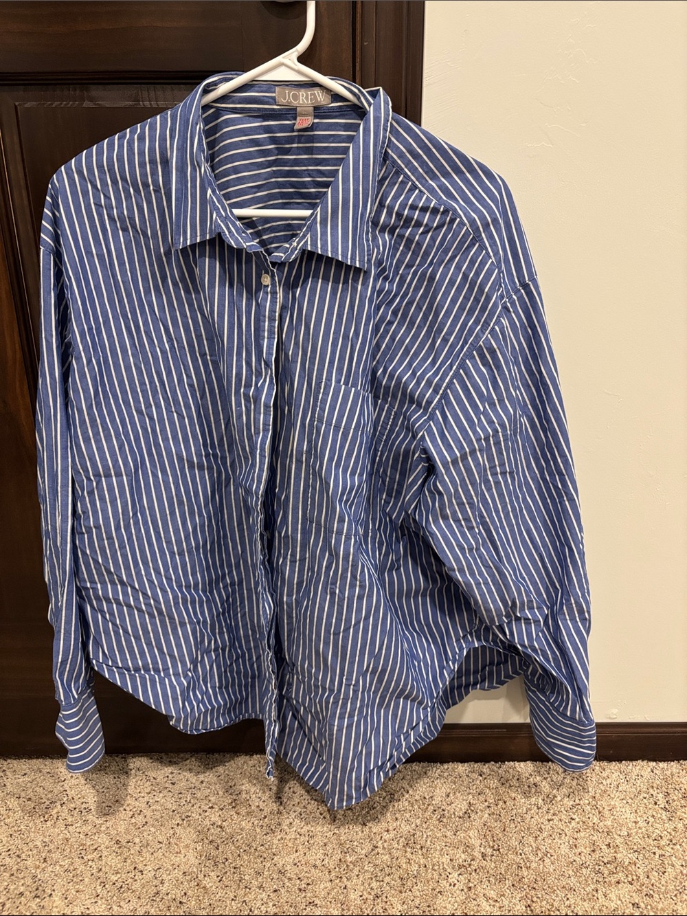 J. Crew women’s over sized Blue and White Stripe Button-Up Shirt
